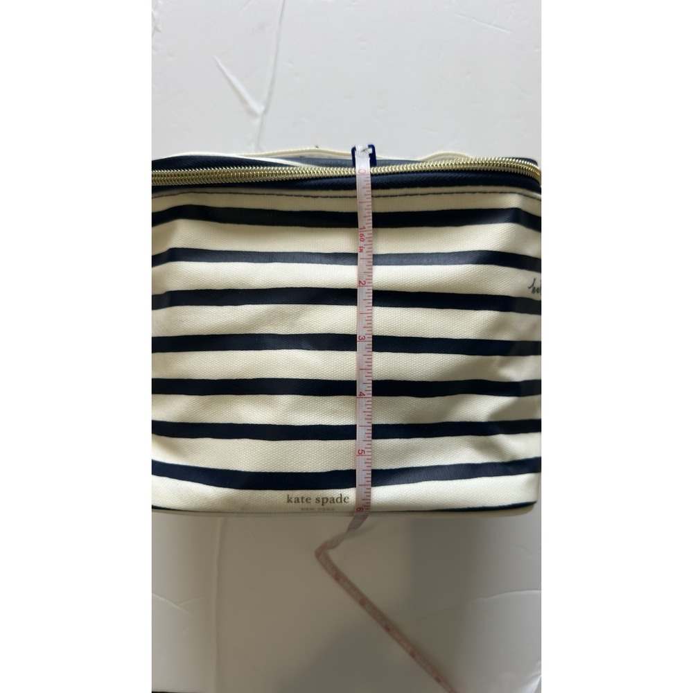 Kate Spade Womens Lunch Tote Bag Navy Cream Striped Insulated Zip Travel Cooler - Picture 6 of 8